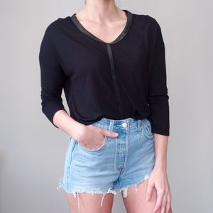 ZARA Long Sleeve Blouse w/ Faux Leather Trim
